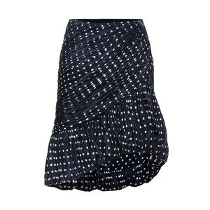 NWT Tory Burch Ruched Navy Polka-Dot Silk-Satin Mini Skirt